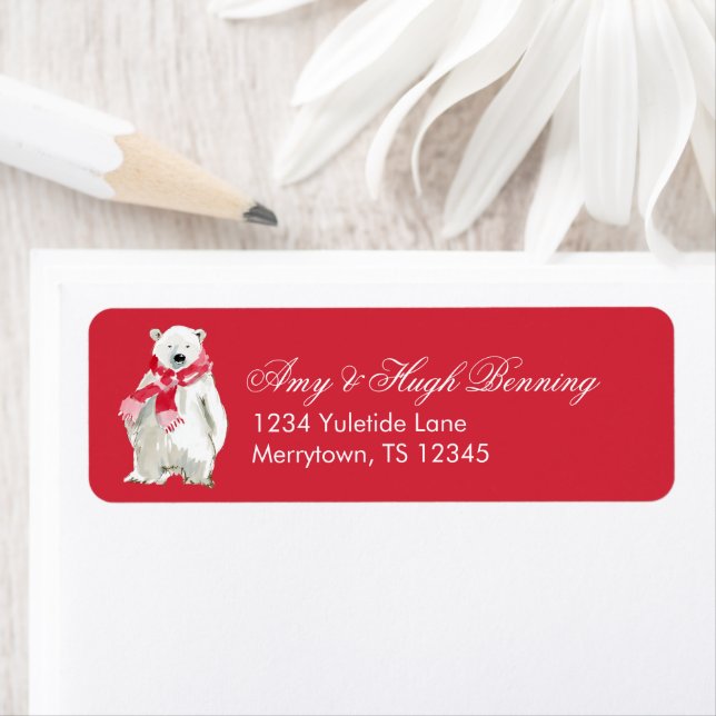 Red Polar Bear Address Returadress Etikett (Insitu)