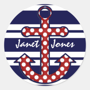 Red Polka Dot Anchor Stickers Runt Klistermärke