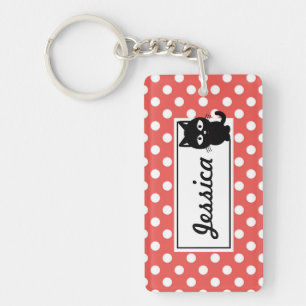 Red Polka Dot and Black Cat Personlig