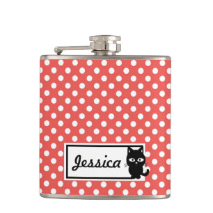 Red Polka Dot and Black Cat Personlig Fickplunta