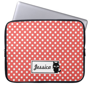 Red Polka Dot and Black Cat Personlig Laptop Fodral