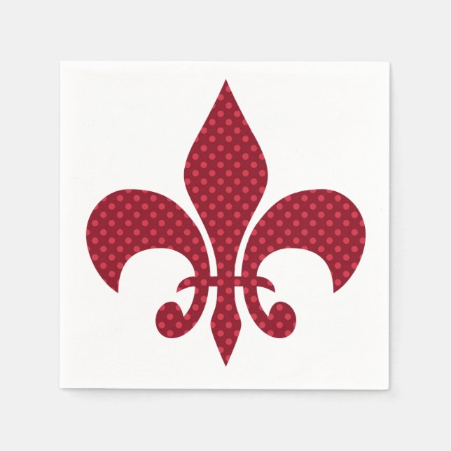 Red Polka Dot Fleur de Lis Pappersservett (Framsidan)