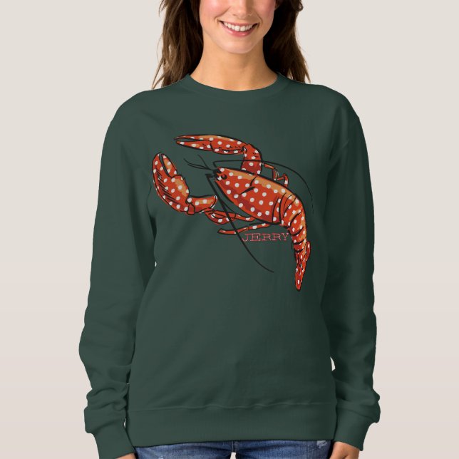 Red Polka Dot Lobster med Namn T Shirt (Framsida)