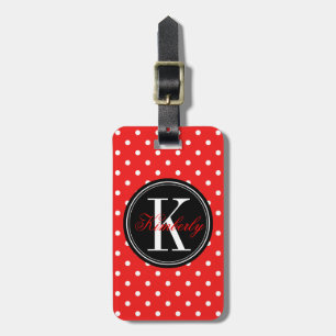 Red Polka Dot med svart monogram Bagagebricka