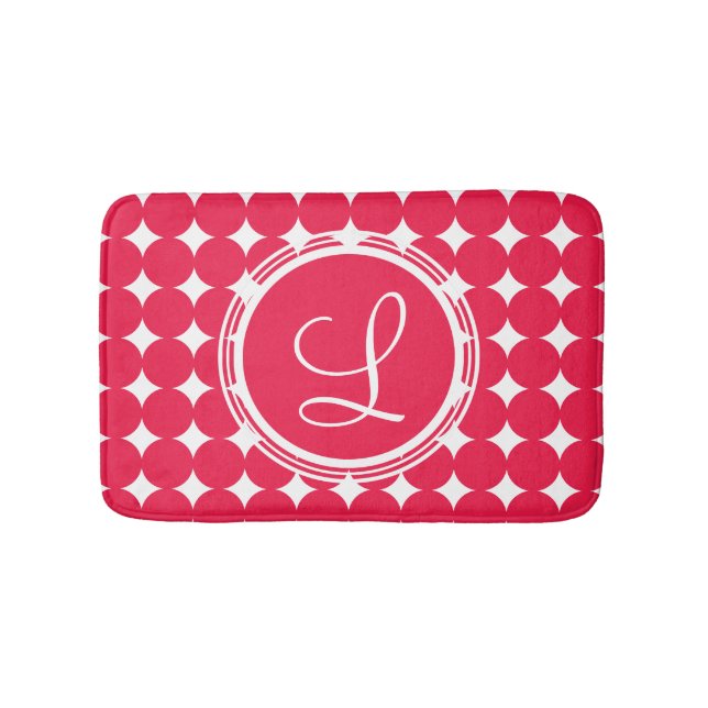 Red Polka Dot Monogram Badrumsmatta (Framsidan)