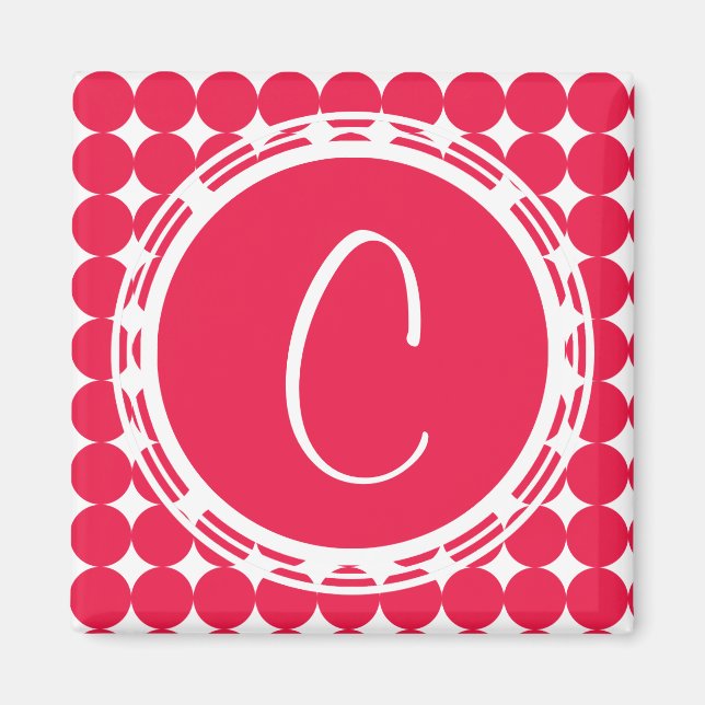 Red Polka Dot Monogram Magnet (Framsidan)