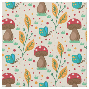 Red Polka Dot Mushroom & Butterflies Mönster Tyg