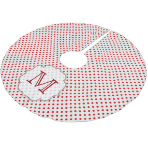 Red Polka Dot Print Monogram Initial Träd Skirt Julgransmatta Borstad Polyester