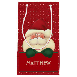 Red Polka Dot Santa med Grönt Mittens och Namn