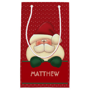 Red Polka Dot Santa med Grönt Mittens och Namn