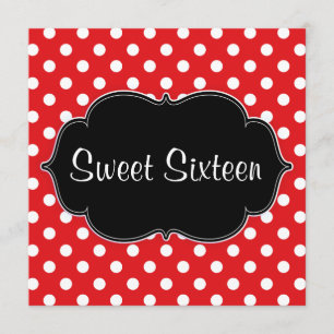 Red Polka Dot Sweet 16 Födelsedagsfest inbjudan