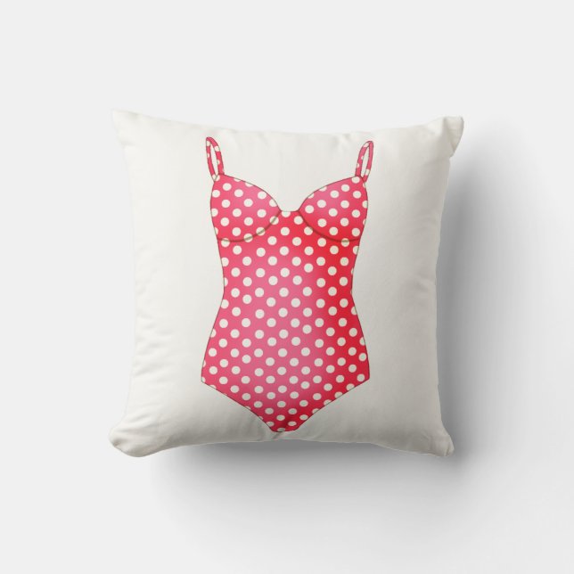 Red Polka Dot Swimdräp Dekorativ kudde (Framsida)