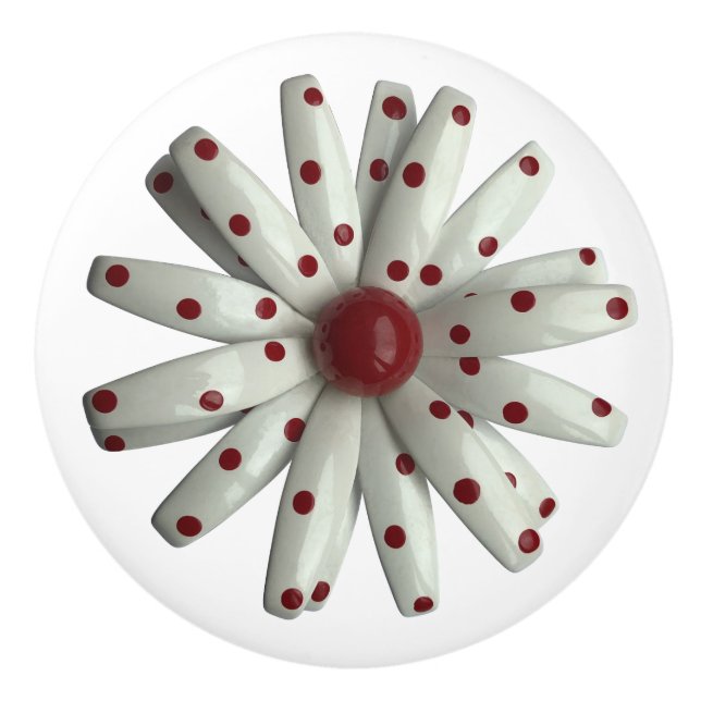 Red Polka Dot White Roligt Hippie Daisy Flower Blo Knopp (Framsidan)