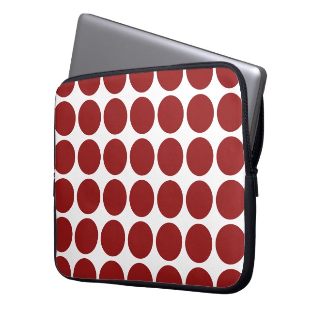 Red Polka dots on White Laptop Sleeve (Framsidan Vänster)