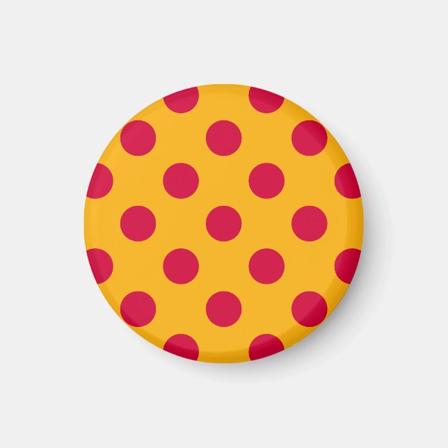 Red polka dots på gult magnet (Framsidan)