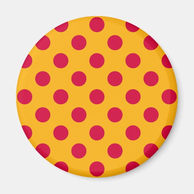 Red polka dots på gult magnet (Framsidan)
