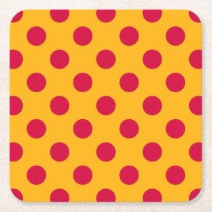 Red polka dots på gult underlägg papper kvadrat