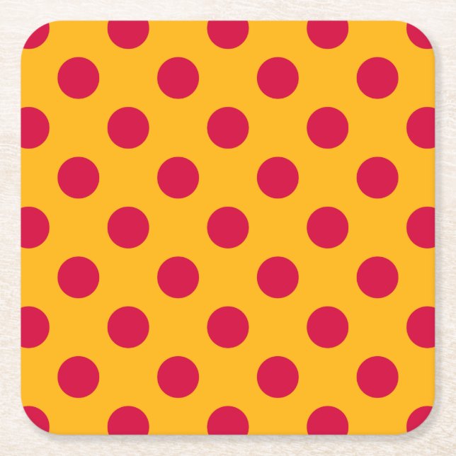 Red polka dots på gult underlägg papper kvadrat (Framsidan)
