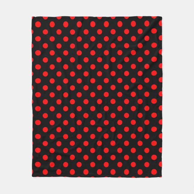 Red Polka Dots Pattern on Black Background Fleecefilt (Framsidan)