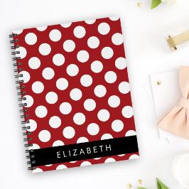 Red Polka dots, Polka Dot Mönster, ditt namn Anteckningsbok
