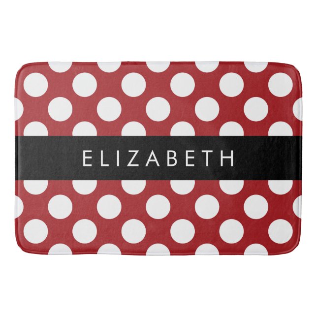 Red Polka dots, Polka Dot Mönster, ditt namn Badrumsmatta (Framsidan)