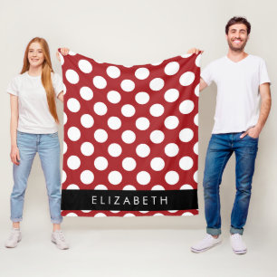 Red Polka dots, Polka Dot Mönster, ditt namn Fleecefilt
