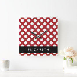 Red Polka dots, Polka Dot Mönster, ditt namn Fyrkantig Klocka