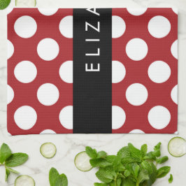 Red Polka dots, Polka Dot Mönster, ditt namn Kökshandduk