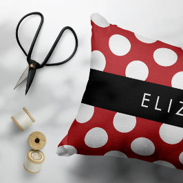 Red Polka dots, Polka Dot Mönster, ditt namn Prydnadskudde