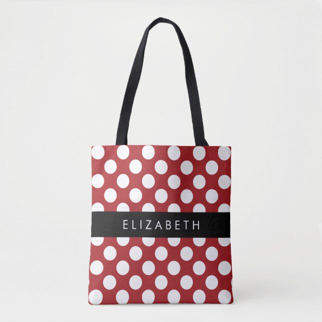 Red Polka dots, Polka Dot Mönster, ditt namn Tygkasse (Framsida)