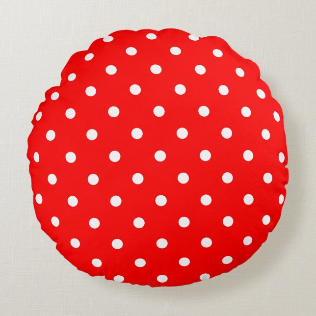 Red Polka dots Round Pillow Rund Kudde (Framsidan)