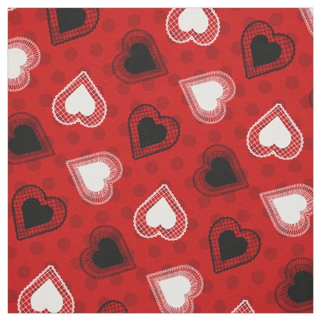 Red Polka dots Snöre Hearts Tyg (Provkarta)