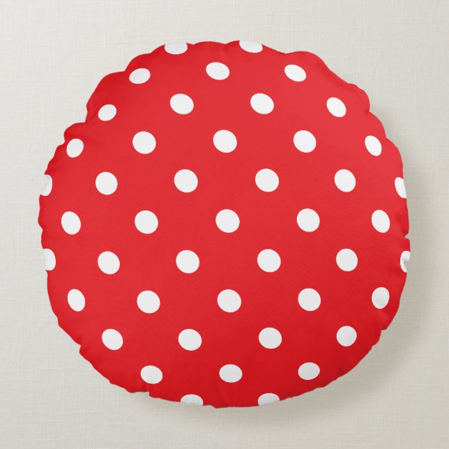 Red Polka-punkt Rund Kudde (Framsidan)