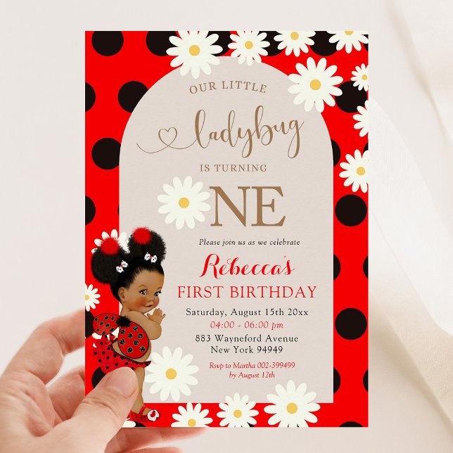 Red Polkadot Ladybug Daisy Första födelsedagen Inbjudningar (Skapare uppladdad)