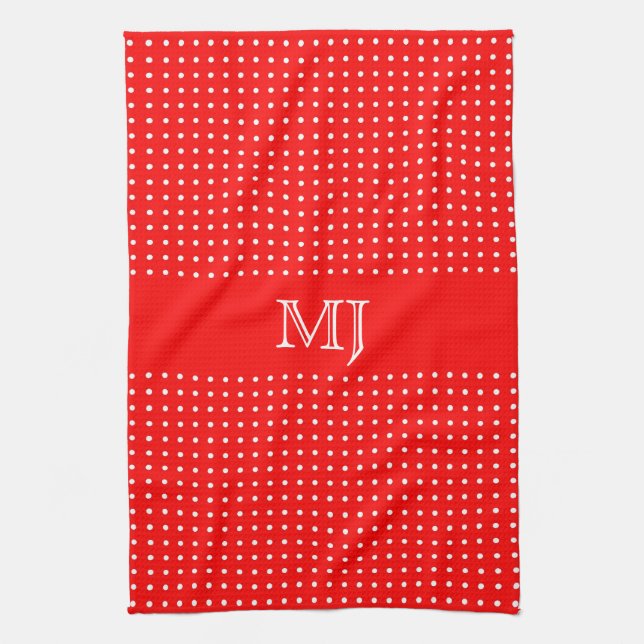 Red Polkadot Mönster-Monogram Kökshandduk (Vertikal)