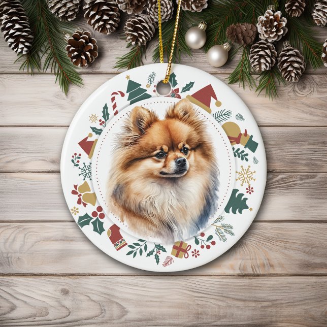 Red Pomeranian Hund-julkrans Julgransprydnad Keramik (Skapare uppladdad)