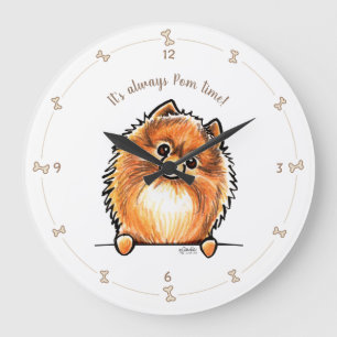 Red Pomeranian Pom Time-Personlig Stor Klocka