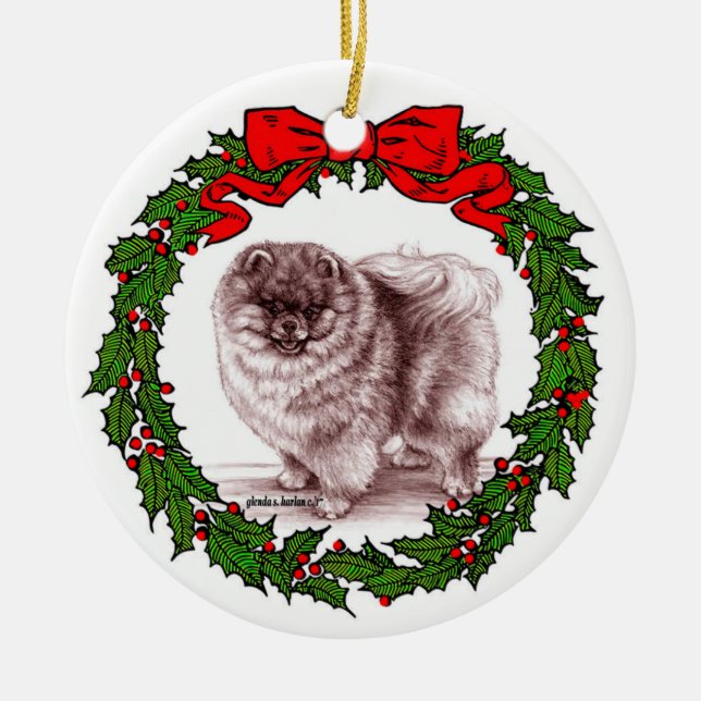 Red Pommern Art by Glenda S. Harlan Julgransprydnad Keramik (Framsidan)