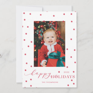 Red Pompoms Polka Dot Photo Helgdag Card Inbjudningar