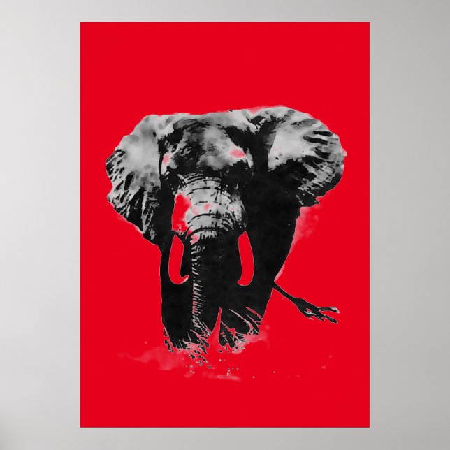 Red Pop Art Elephant Poster (Framsidan)