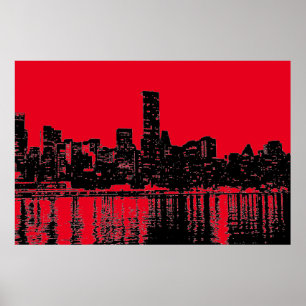 Red Pop Art New York City Manhattan Silhouette Poster