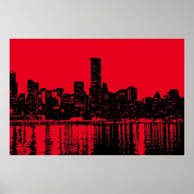 Red Pop Art New York City Manhattan Silhouette Poster (Framsidan)