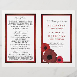 Red Poppies and Burlap Bröllop Bi-fold Programme