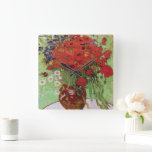 Red Poppies and Daisys by Vincent Van Gogh Fyrkantig Klocka<br><div class="desc">Röda poppies och Daisy. Målad av Vincent Van Gogh 1890. Den här bilden är offentlig.</div>