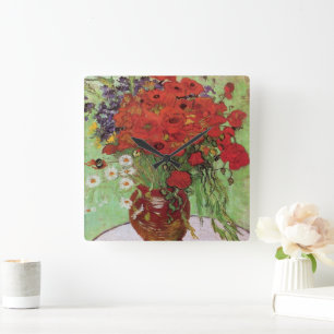 Red Poppies and Daisys by Vincent Van Gogh Fyrkantig Klocka