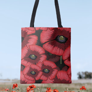 Red Poppies Art Mönster Modern Blommigt Tote Bag Tygkasse