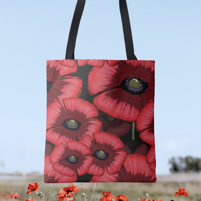 Red Poppies Art Mönster Modern Blommigt Tote Bag Tygkasse (Pop your things into this pretty poppy tote bag. Perfect!)