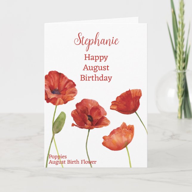 Red Poppies August Birthday Birthday Month Flower Kort (Framsida)