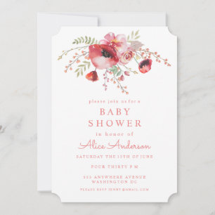 Red Poppies Baby Shower Inbjudan i Blommigt med va