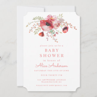 Red Poppies Baby Shower Inbjudan i Blommigt med va